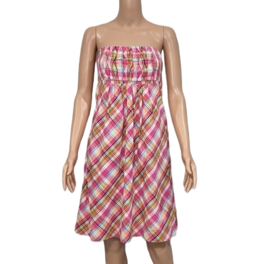 Vtg Lilly Pulitzer Strapless Pink Colorful Multi Color Plaid Dress Size 4 A Line - Picture 12 of 12